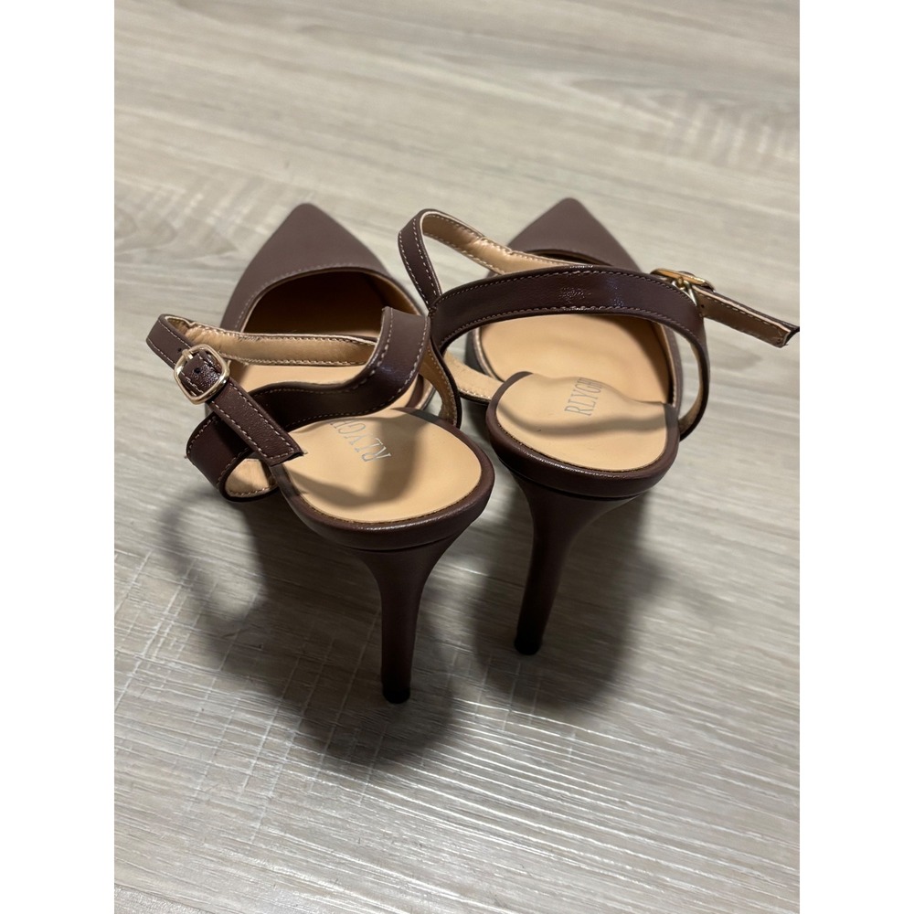 RLYGWAO Brown Pointed Toe Ankle Strap D'Orsay Stiletto Pumps Women Size 5 EU 35 - Picture 3 of 4